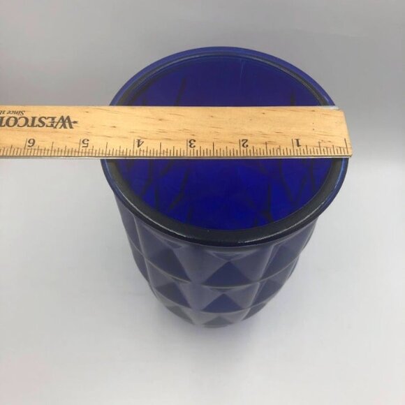 Vintage Cobalt Blue Glass Flower Vase Indoor Tabletop Décor Diamond Pattern - Picture 8 of 10
